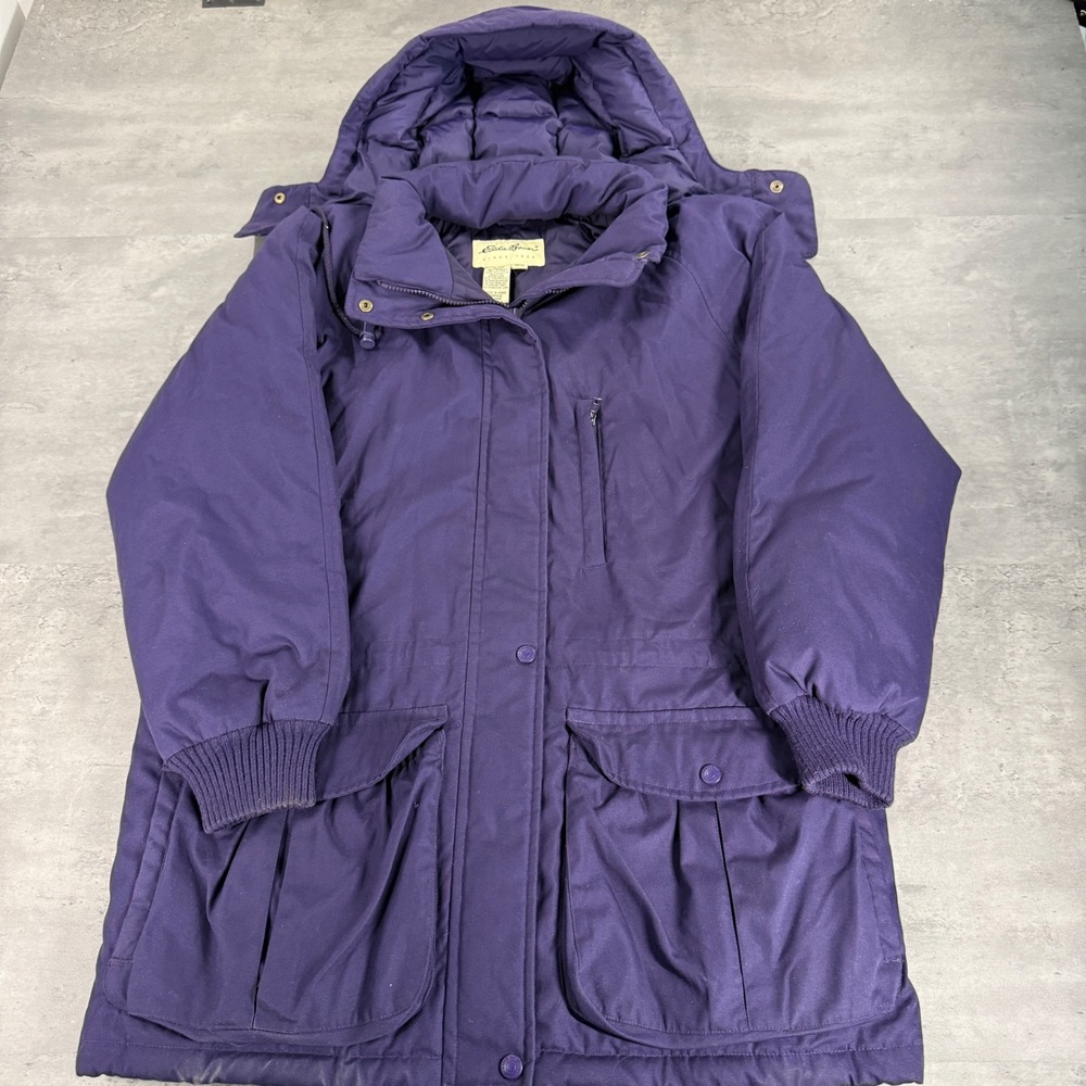 Vintage Eddie Bauer Parka Women M Purple Goose Down Hooded Winter Coat Jacket